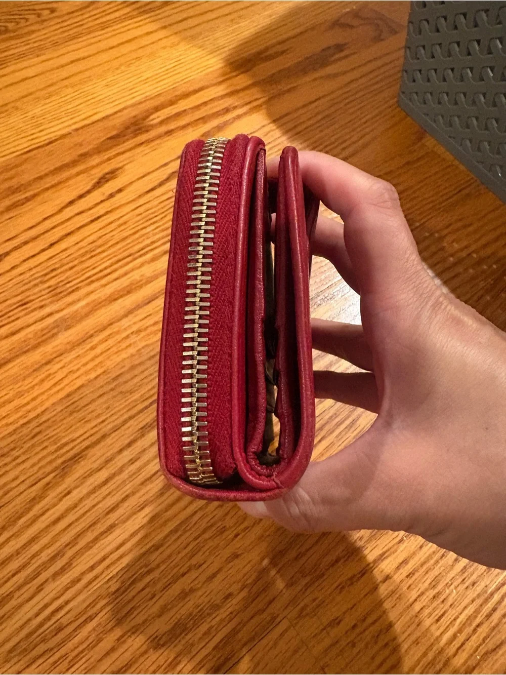 Yves Saint Laurent Embossed Red Leather Zip Coin Wallet